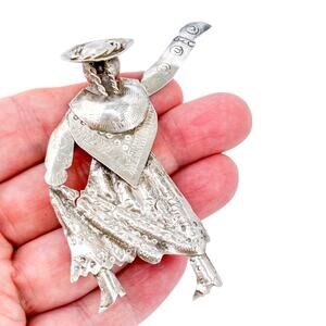 Vintage Peru Sterling Silver 925 Folk Dancer Brooch Pin